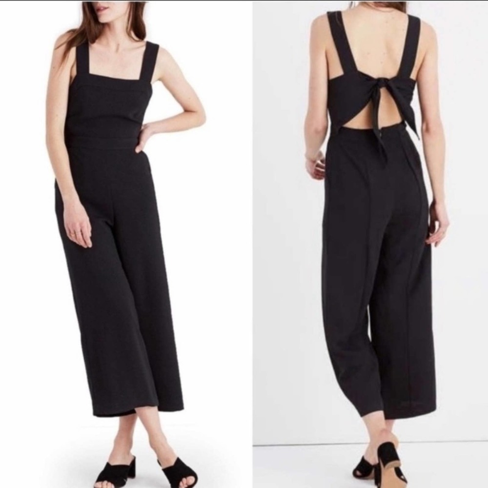Madewell apron bow back jumpsuit black sz 16